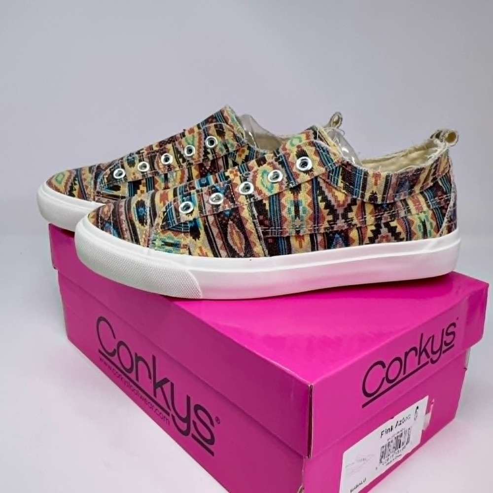 NEW Corkys Babalu Sneaker Women's 6 Pink Aztec Slip On Comfort Walk Distressed